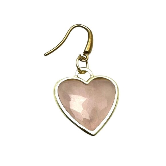 Womens Rose Quartz Gemstone Pink Heart Gold Plated Earrings Pierced Chandelier - Picture 4 of 6